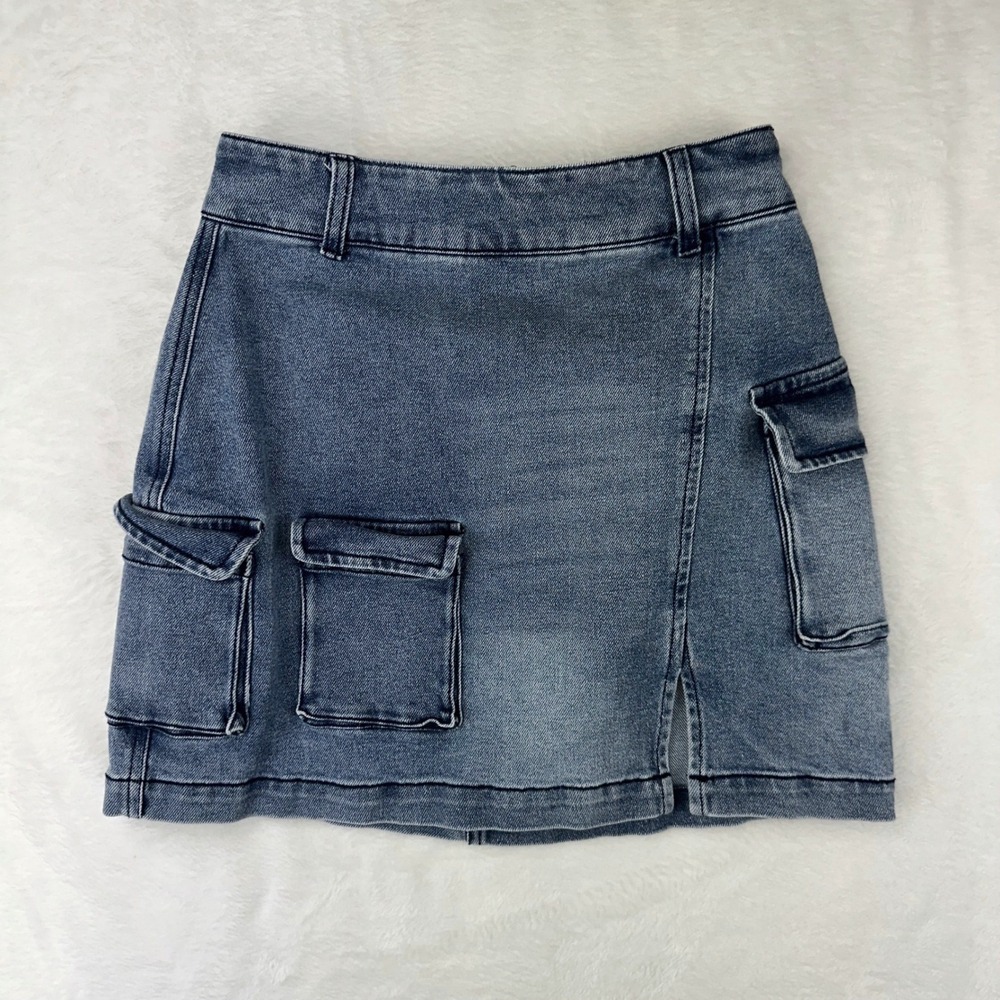 Juicy Couture Denim‎ Mini Skirt Womens 26 Blue Cargo Utility Stretch Cotton Y2K